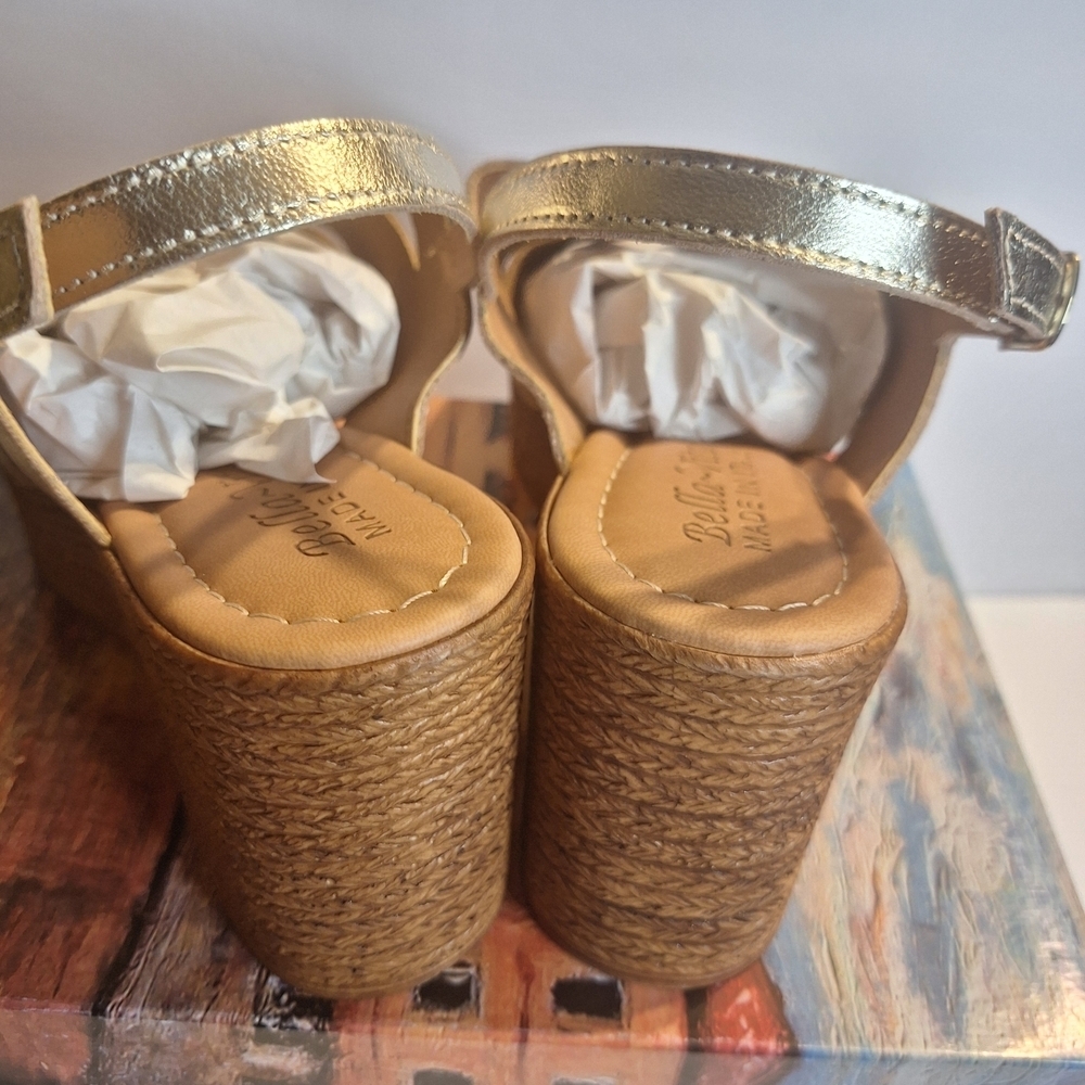 New Bella Vita Made In Italy Champagne Leather Wedges Sandals. Size 8.5 W - Picture 3 of 8